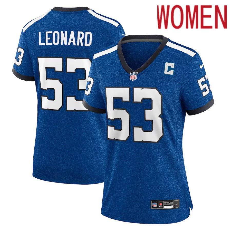 Women Indianapolis Colts 53 Shaquille Leonard Nike Royal Indiana Nights Alternate Game NFL Jersey